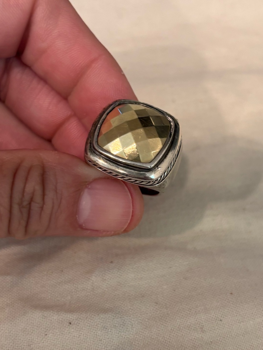 David Yurman Checkerboard Albion Ring Sterling & 18k Yellow Gold Dome size 5/5.5